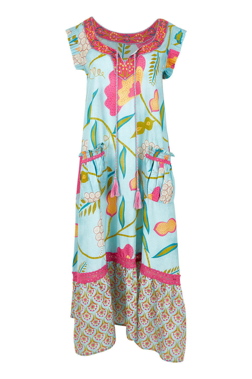 Product shot of the Epson Maxi Dress in colour Avalon (Blue), from the front