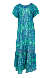 Product shot of the Sao Paulo Cotton Maxi Dress in colour Alessiablu (Blue), from the back