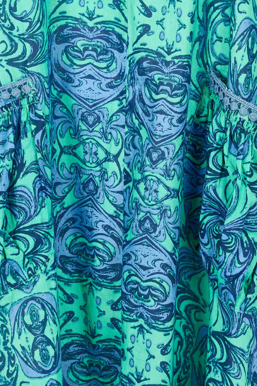 Product shot of the Sao Paulo Cotton Maxi Dress in colour Alessiablu (Blue), detail