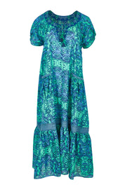 Product shot of the Sao Paulo Cotton Maxi Dress in colour Alessiablu (Blue), from the front
