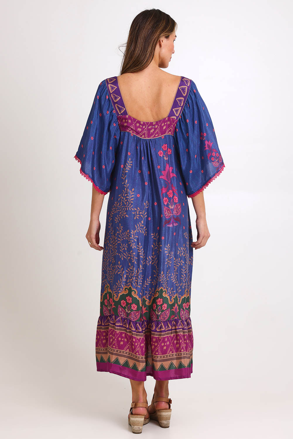 Model Madelinec wearing size 10 of the Florida Maxi Dress – Cameo in colour Cameo, from the front