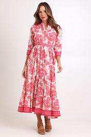Model Madelinec wearing size 10 of the Leela Cotton Maxi Dress – Jasminewhite in colour Jasminewhite, from the front