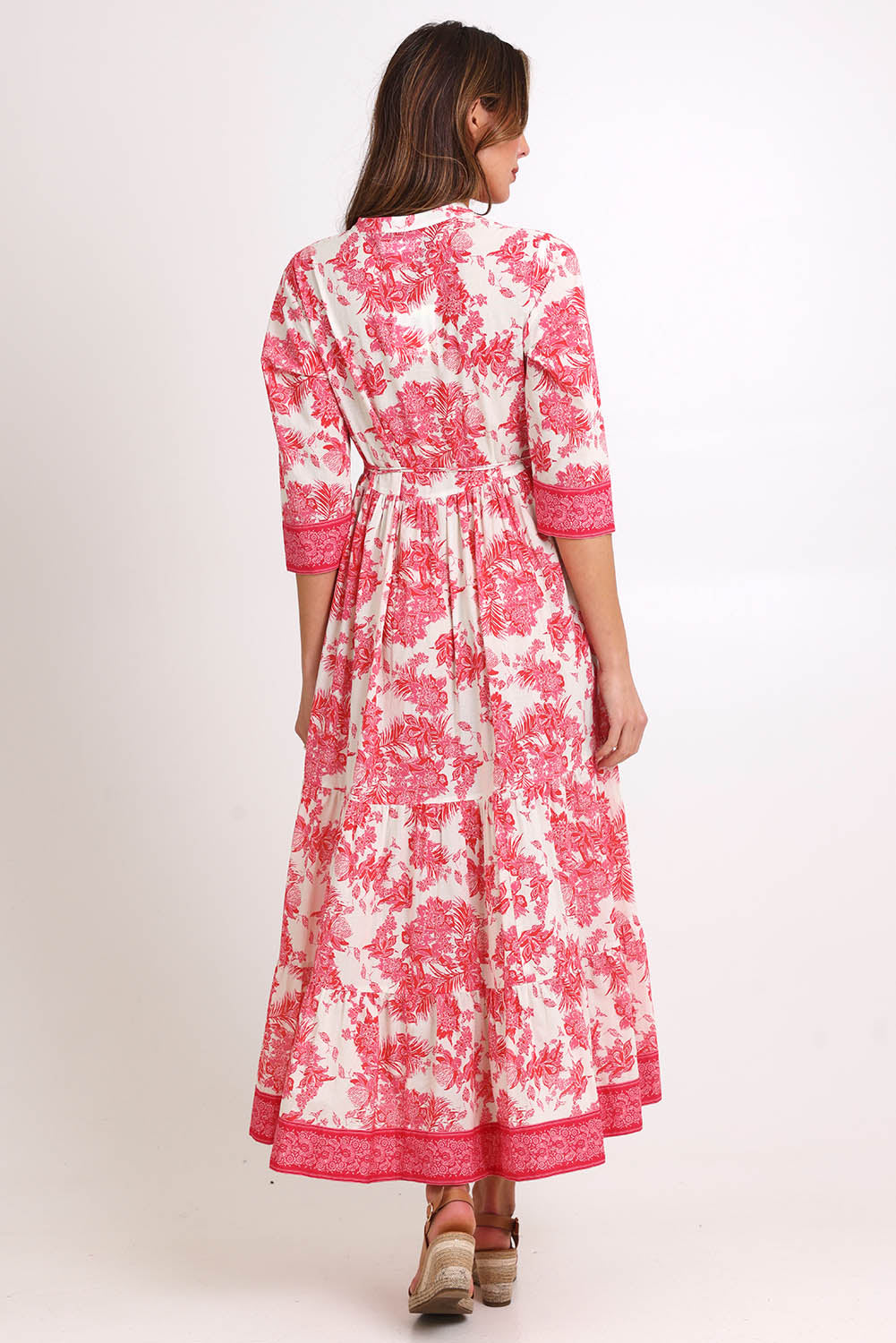 Model Madelinec wearing size 10 of the Leela Cotton Maxi Dress – Jasminewhite in colour Jasminewhite, from the front