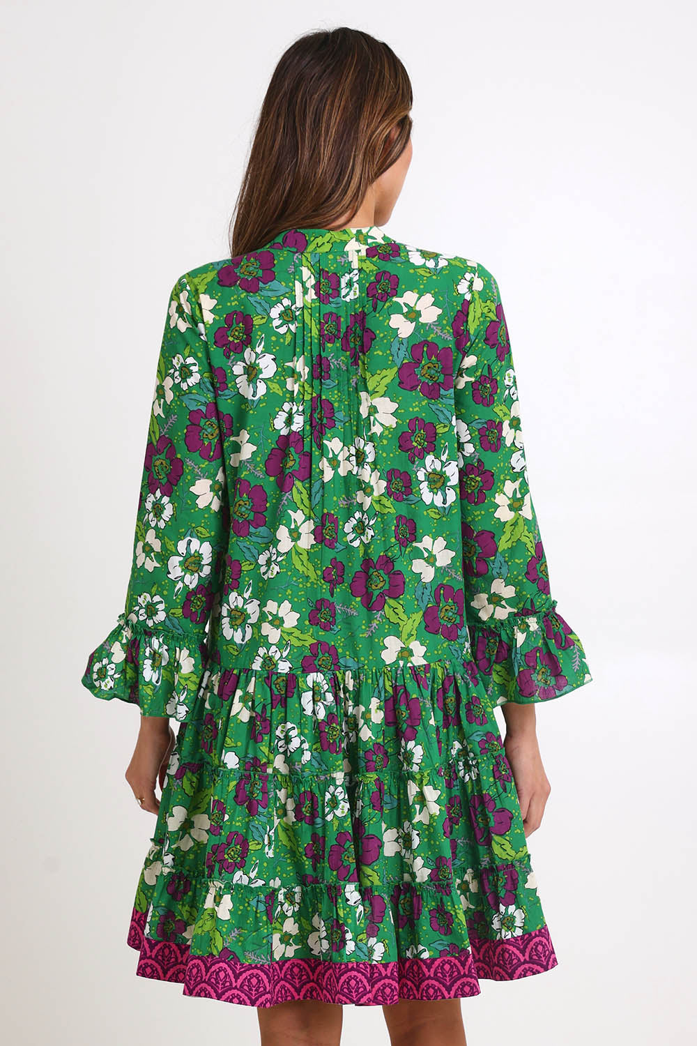 Model Madelinec wearing size 10 of the Lobster Cotton Dress – Filoma in colour Filoma, from the back