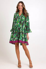 Model Madelinec wearing size 10 of the Lobster Cotton Dress – Filoma in colour Filoma, from the front