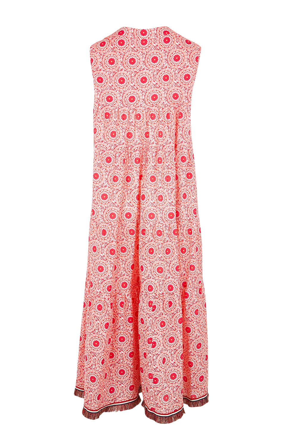 Product shot of the Lulu Cotton Maxi Dress – Suzanired in colour Suzanired, from the back