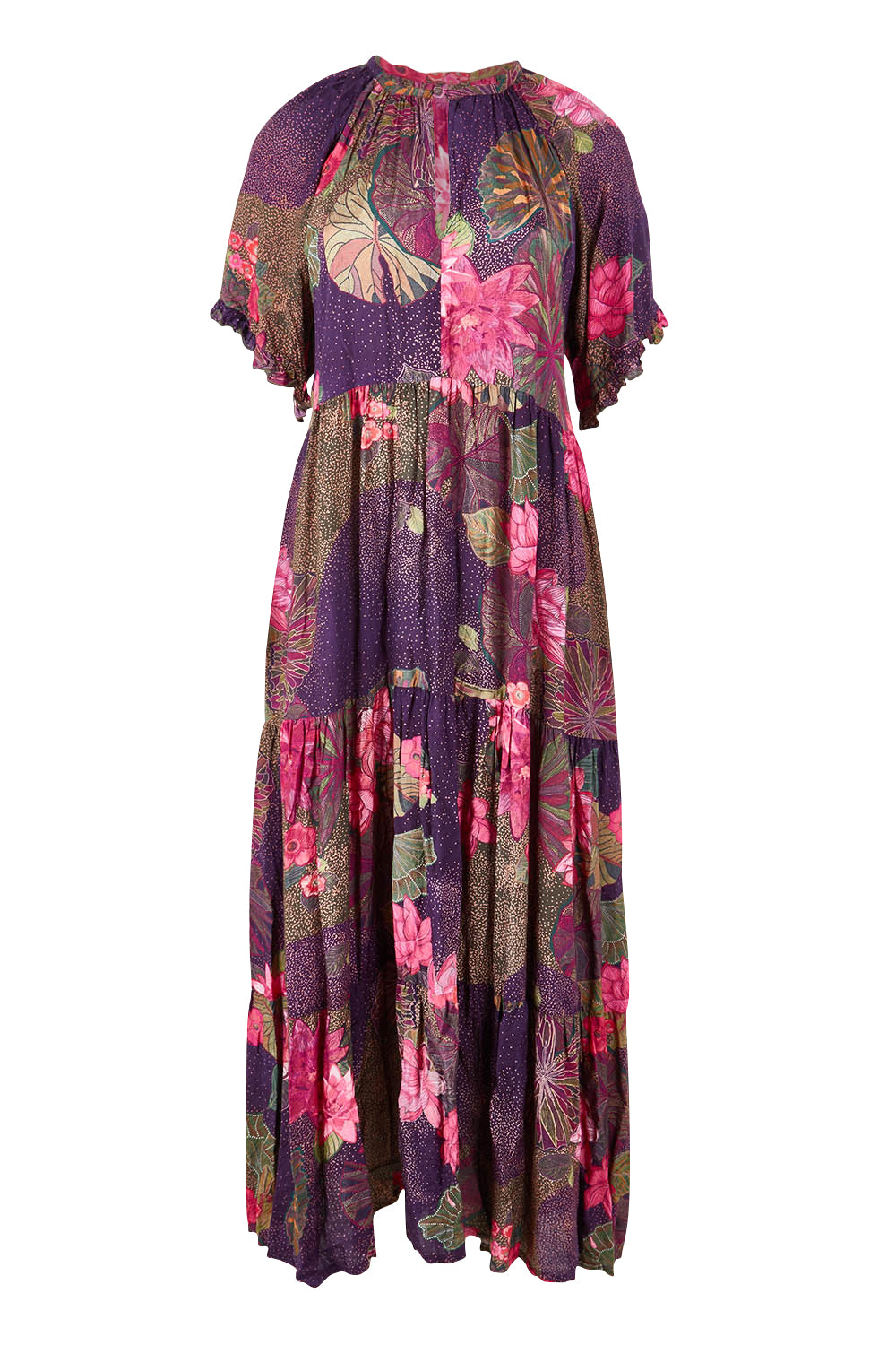 Product shot of the Amisha Short Sleeve Maxi Dress in colour Waterlily (Blue), from the front