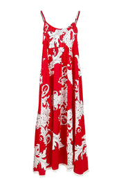Product shot of the Astrid Cotton Maxi Dress in colour Pompeiired (Red), from the front