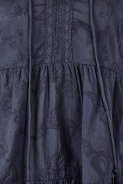 Product shot of the Matilda Cotton Short Sleeve Top in colour Paisleynav (Blue), detail