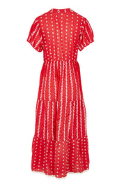 Product shot of the Frida Cotton Maxi Dress in colour Sorrento (Red), from the back