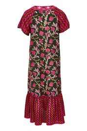 Product shot of the Sao Paulo Cotton Midi Dress in colour Jewel (Green), from the back