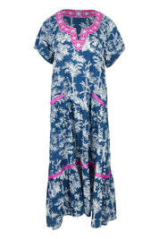 Product shot of the Sao Paulo Cotton Midi Dress in colour Oahu (Blue), from the front