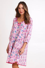Model Madelinec wearing size 10 of the Sao Paulo Cotton Dress – Cupcake in colour Cupcake, in a cropped view