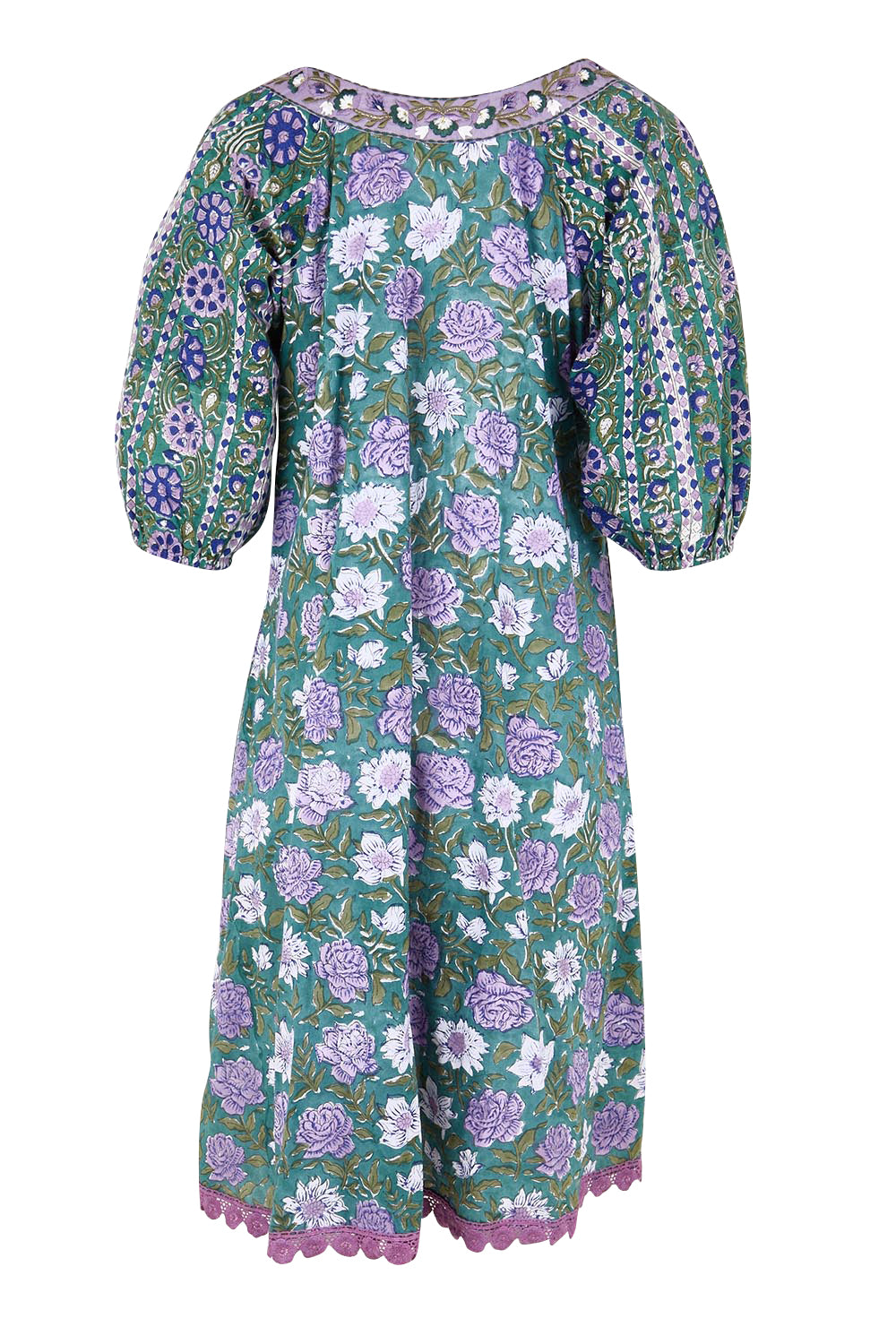 Product shot of the Sao Paulo Cotton Dress – Sweetpea in colour Sweetpea, from the back