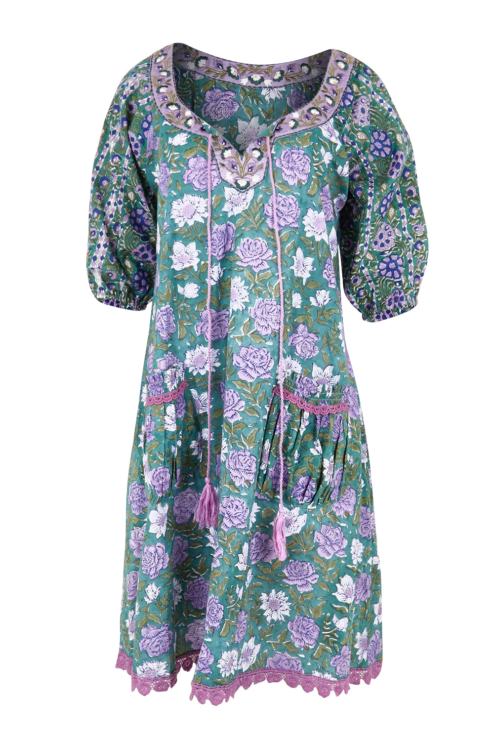 Product shot of the Sao Paulo Cotton Dress – Sweetpea in colour Sweetpea, from the front