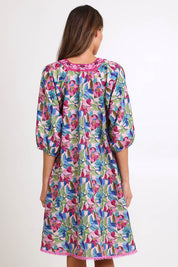 Model Madelinec wearing size 10 of the Sao Paulo Long Sleeve Dress – Forsvik in colour Forsvik, from the back