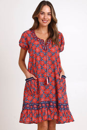 Model Madelinec wearing size 10 of the Sao Paulo Cotton Dress – Daisynavy in colour Daisynavy, in a cropped view