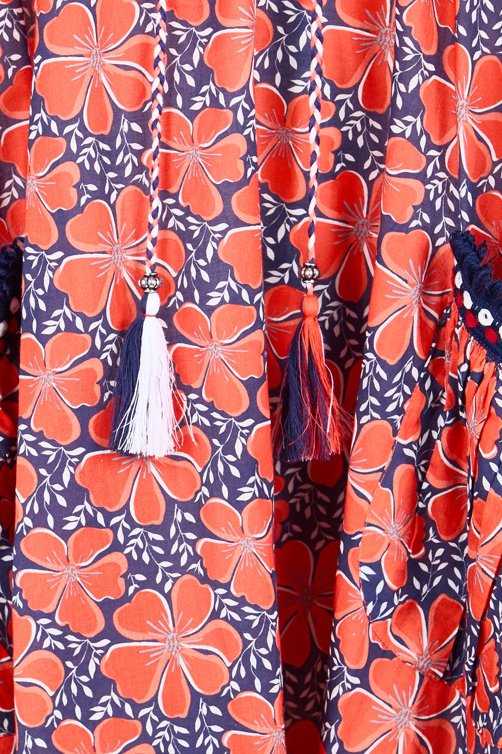 Product shot of the Sao Paulo Cotton Dress – Daisynavy in colour Daisynavy, showing detail