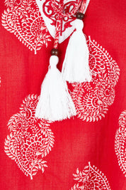 Product shot of the Sao Paulo Cotton Top in colour Paisleyred (Red), detail