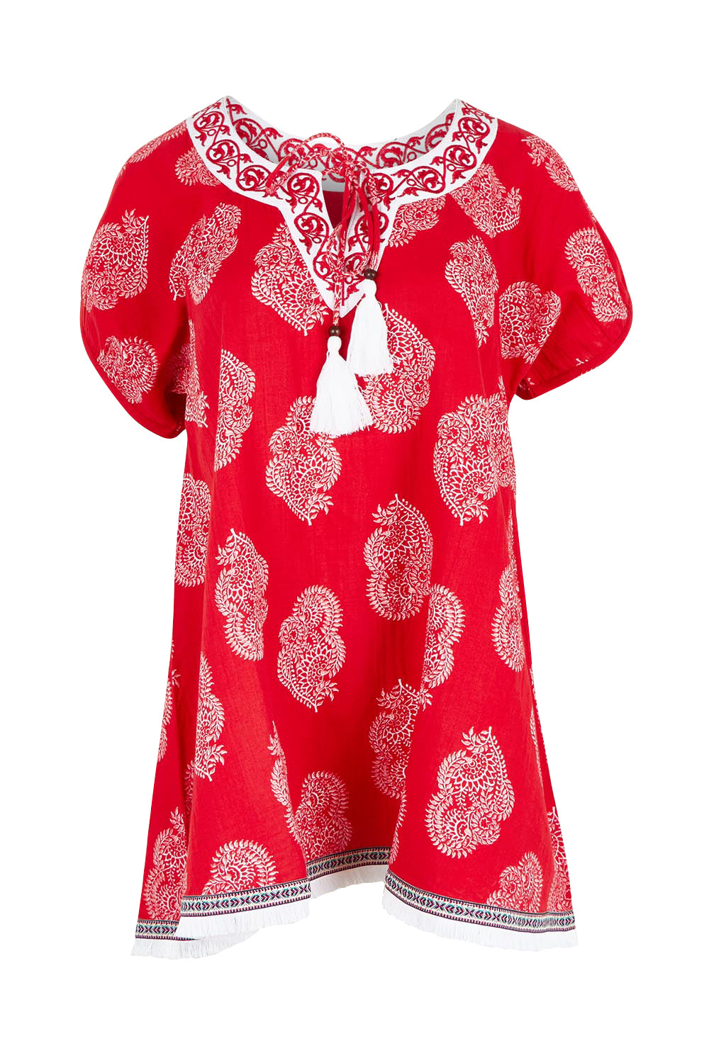 Product shot of the Sao Paulo Cotton Top in colour Paisleyred (Red), from the front