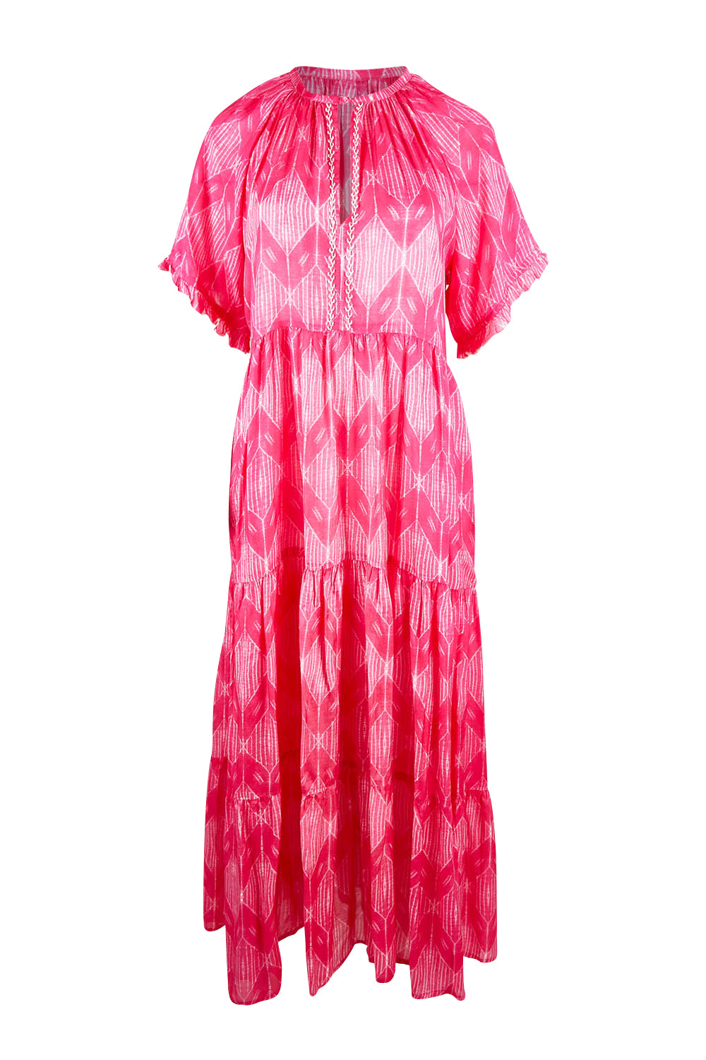 Product shot of the Amisha S/S Maxi Dress in colour Pink (Pink), from the front