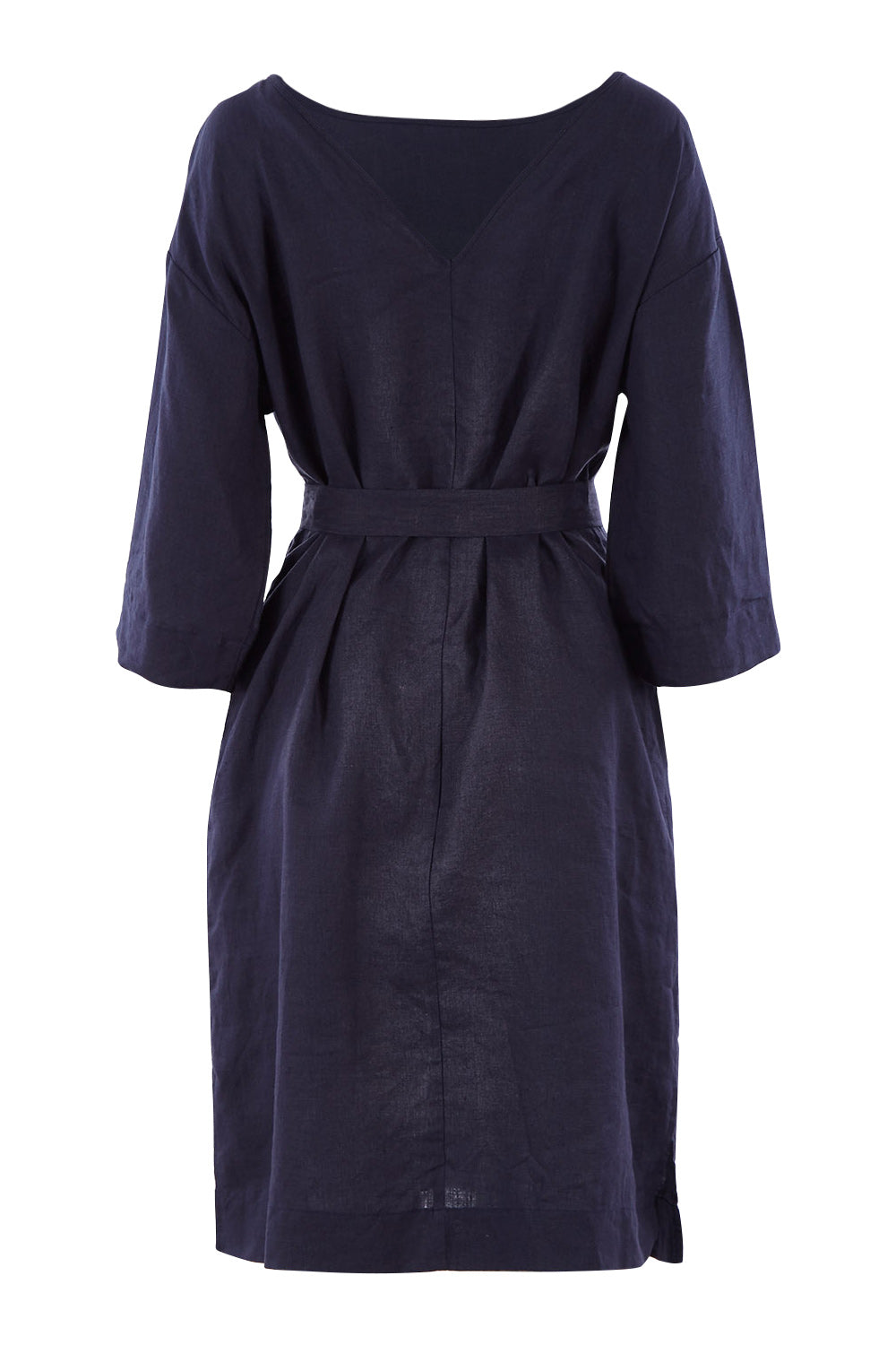 Product shot of the Linen Reversible Shift Dress in colour Ocean (Blue), from the back