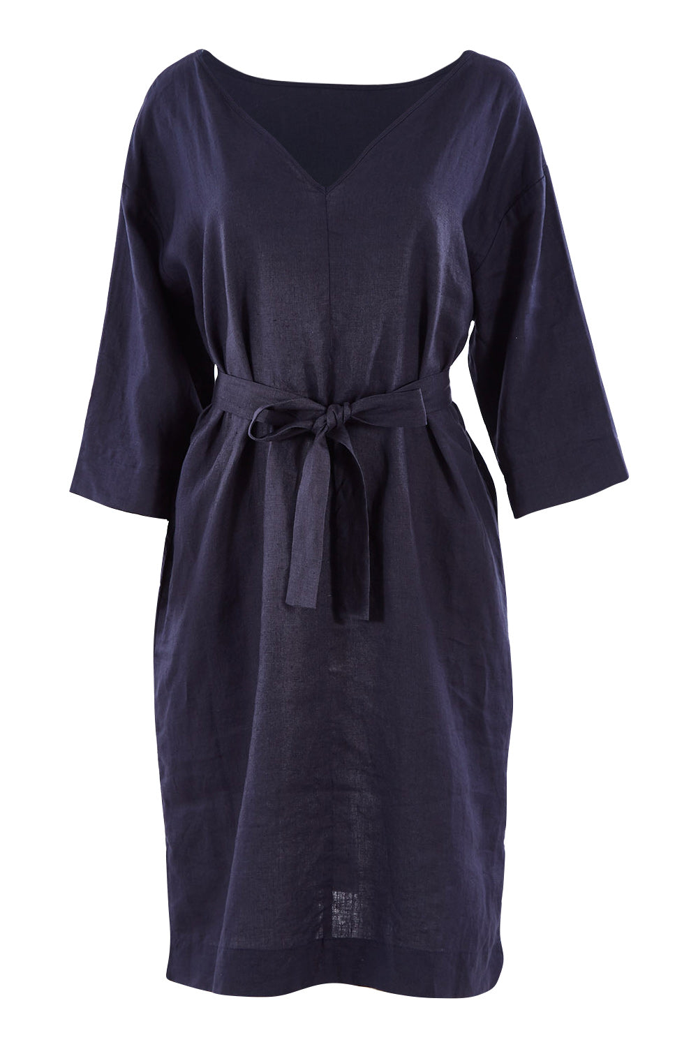 Product shot of the Linen Reversible Shift Dress in colour Ocean (Blue), from the front