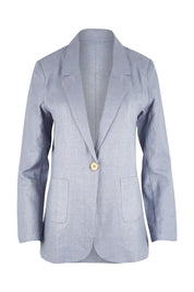 Product shot of the Cotton Linen Longline Blazer in colour Chambray (Blue), from the front