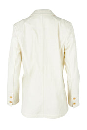 Product shot of the Cotton Linen Longline Blazer in colour Cream, from the back