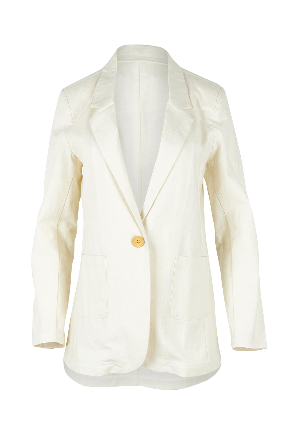 Product shot of the Cotton Linen Longline Blazer in colour Cream, from the front
