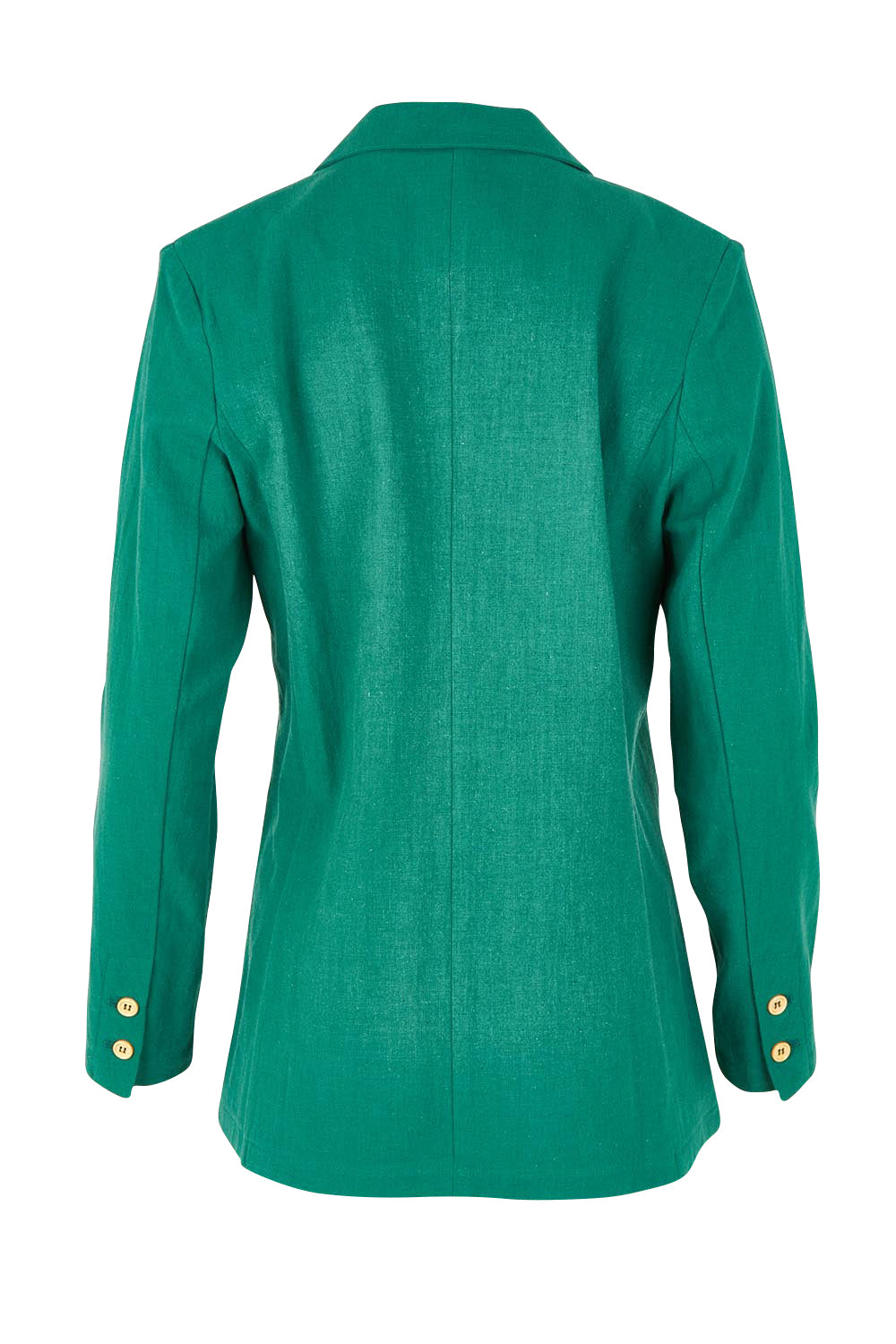 Product shot of the Cotton Linen Longline Blazer in colour Green (Green), from the back
