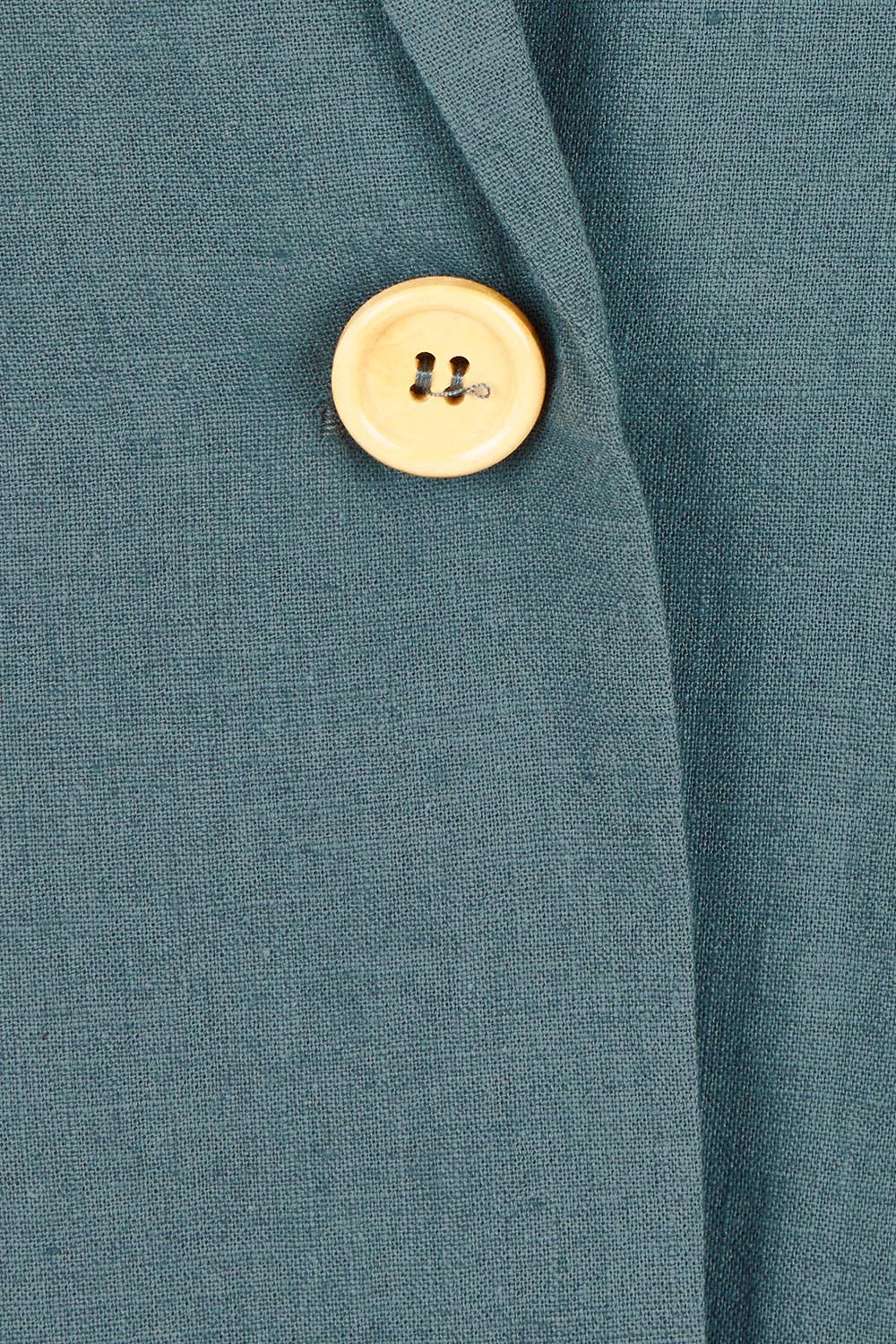 Product shot of the Cotton Linen Longline Blazer in colour Lagoon (Green), detail