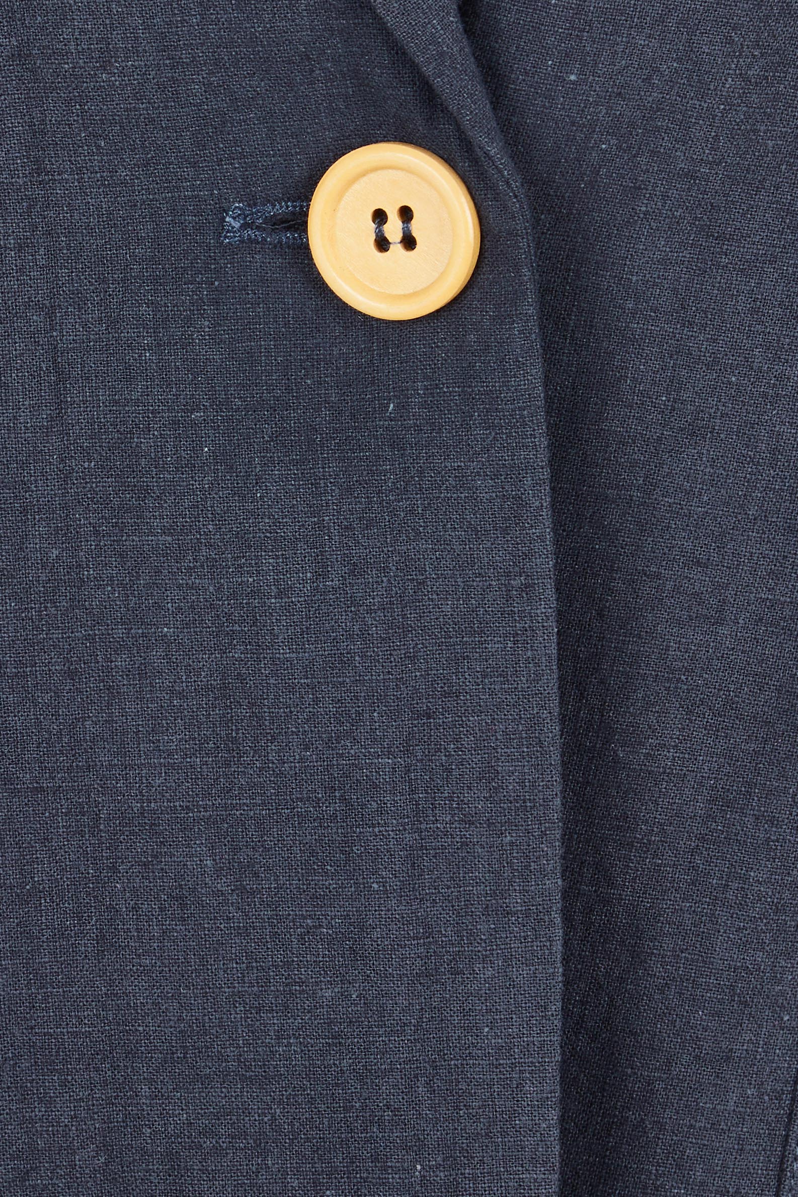 Product shot of the Cotton Linen Longline Blazer in colour Navy (Blue), detail