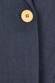 Product shot of the Cotton Linen Longline Blazer in colour Navy (Blue), detail