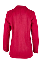 Product shot of the Cotton Linen Longline Blazer in colour Red (Red), from the back