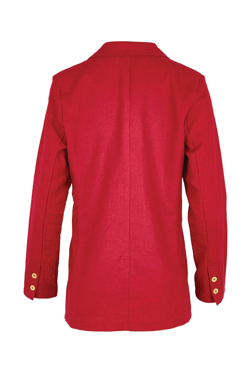 Product shot of the Cotton Linen Longline Blazer – Red in colour Red, from the back