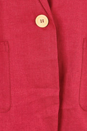Product shot of the Cotton Linen Longline Blazer – Red in colour Red, showing detail