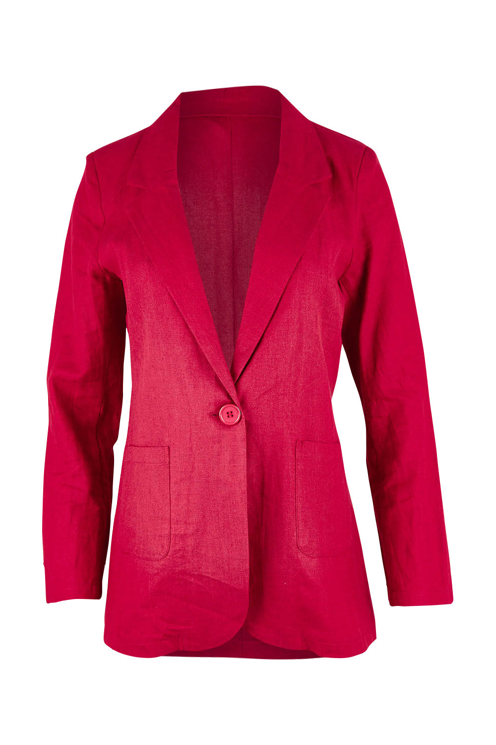 Product shot of the Cotton Linen Longline Blazer in colour Red (Red), from the front