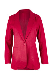 Product shot of the Cotton Linen Longline Blazer in colour Red (Red), from the front