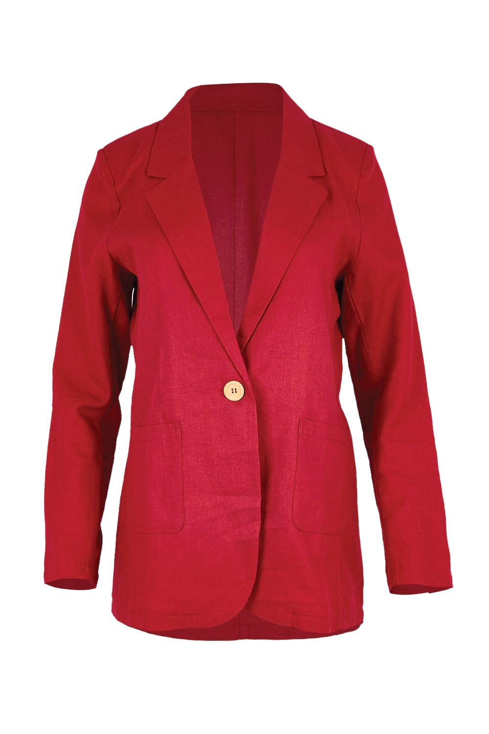 Product shot of the Cotton Linen Longline Blazer – Red in colour Red, from the front