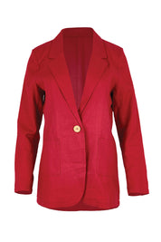 Product shot of the Cotton Linen Longline Blazer – Red in colour Red, from the front