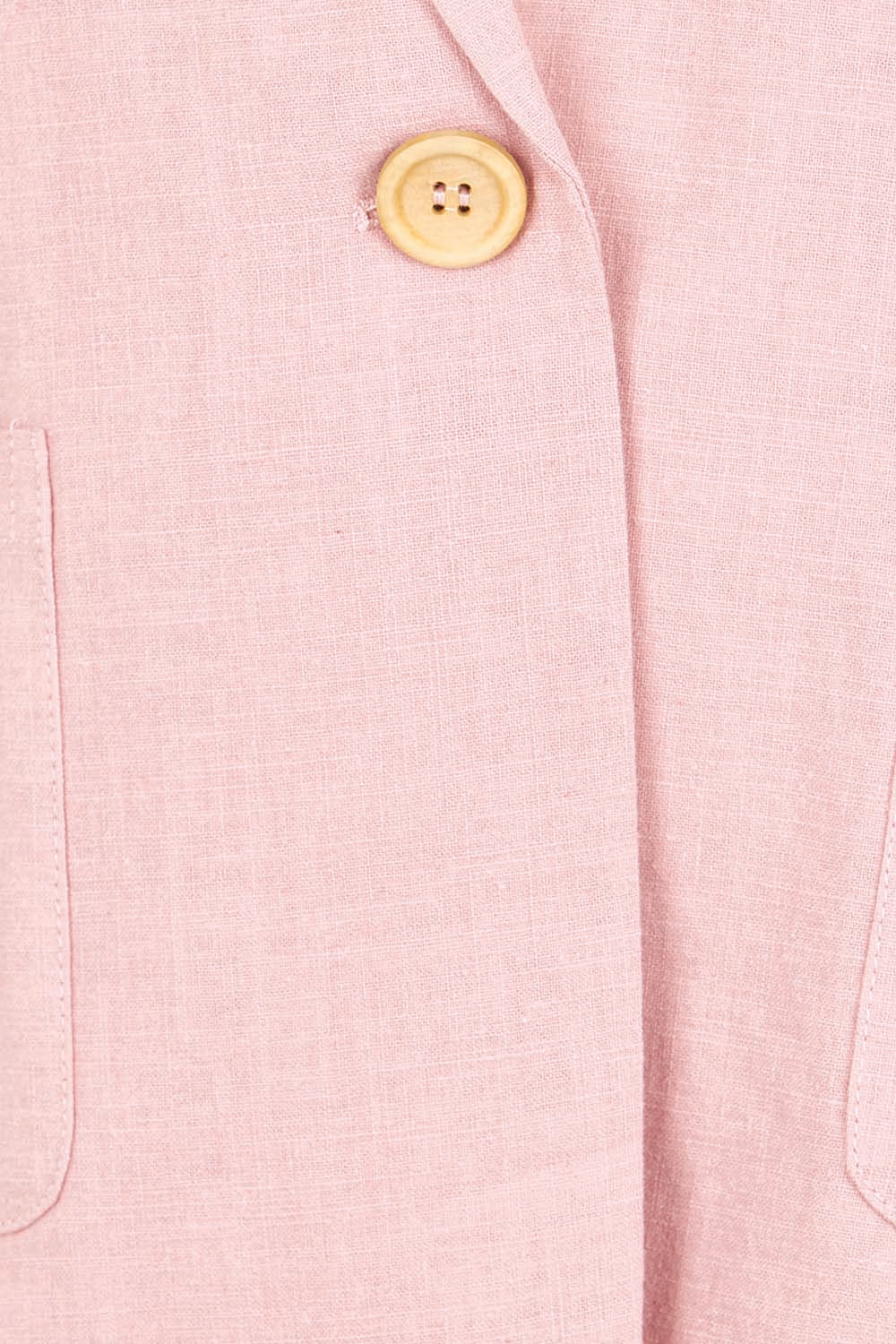 Product shot of the Cotton Linen Longline Blazer – Softblush in colour Softblush, showing detail