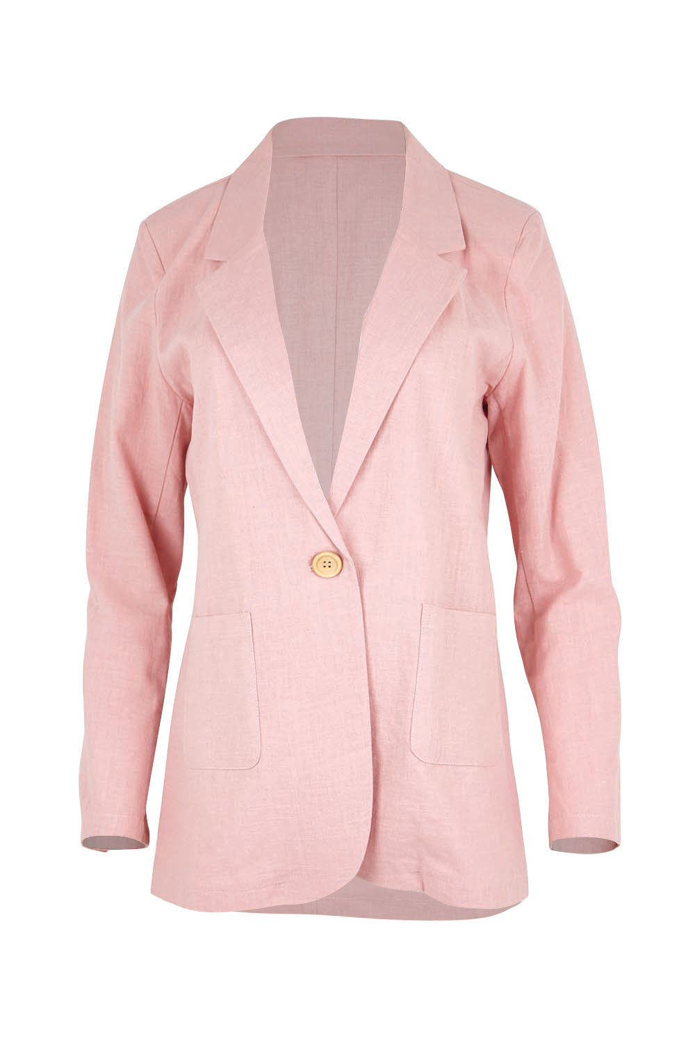 Product shot of the Cotton Linen Longline Blazer – Softblush in colour Softblush, from the front