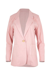 Product shot of the Cotton Linen Longline Blazer – Softblush in colour Softblush, from the front