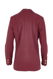 Product shot of the Cotton Linen Longline Blazer in colour Wine (Red), from the back