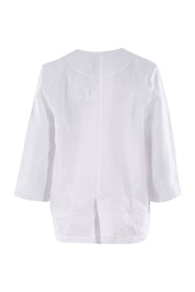 Product shot of the Linen 3/4 Sleeve Blazer in colour Meringue (White), from the back