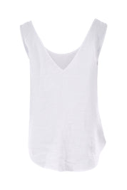 Product shot of the Linen Scoop Neck Top in colour Salt (White), from the back