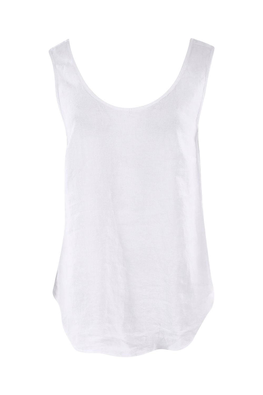 Product shot of the Linen Scoop Neck Top in colour Salt (White), from the front