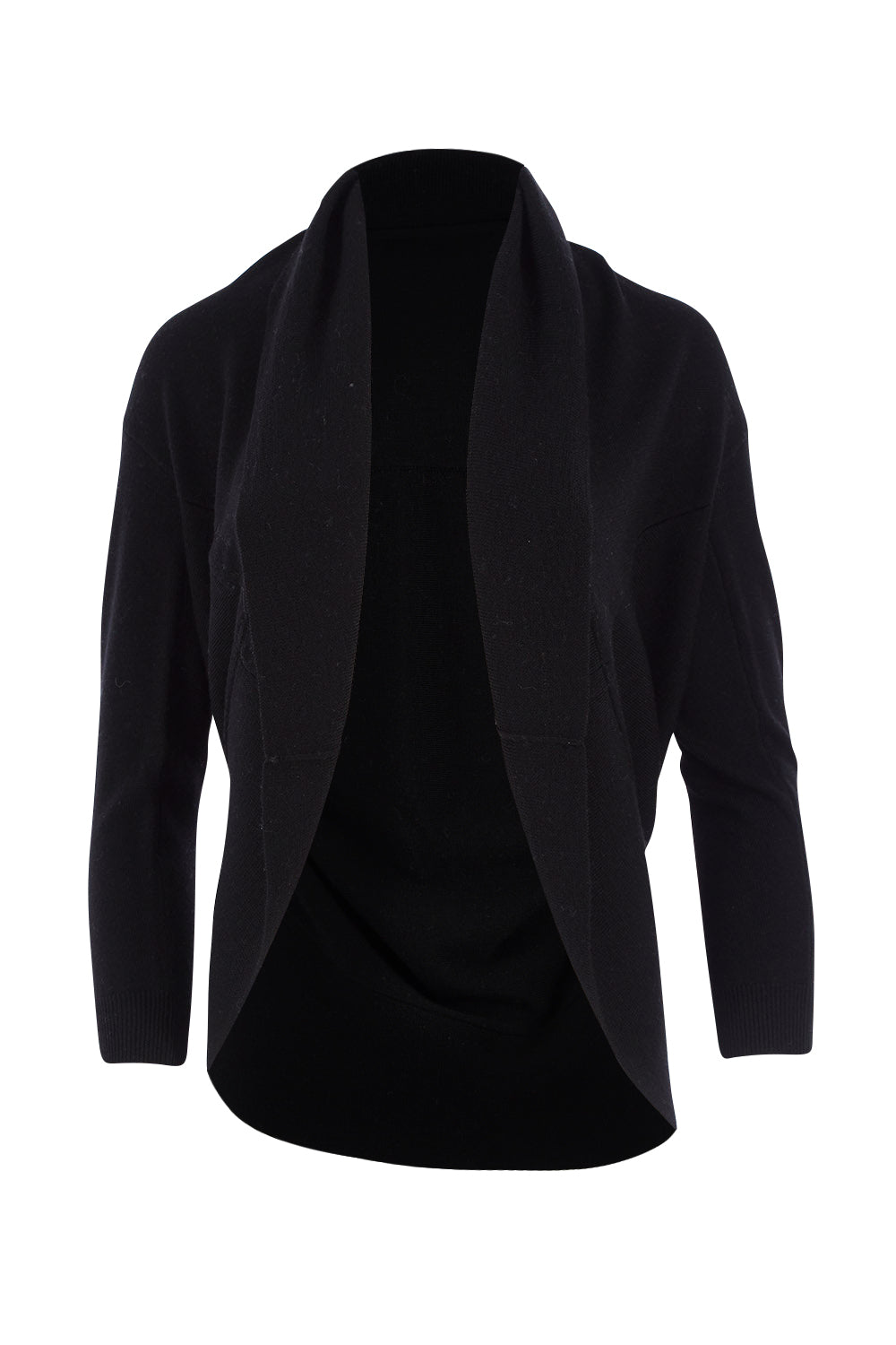 Product shot of the Merino Wool Cocoon Cardigan in colour Black (Black), from the front