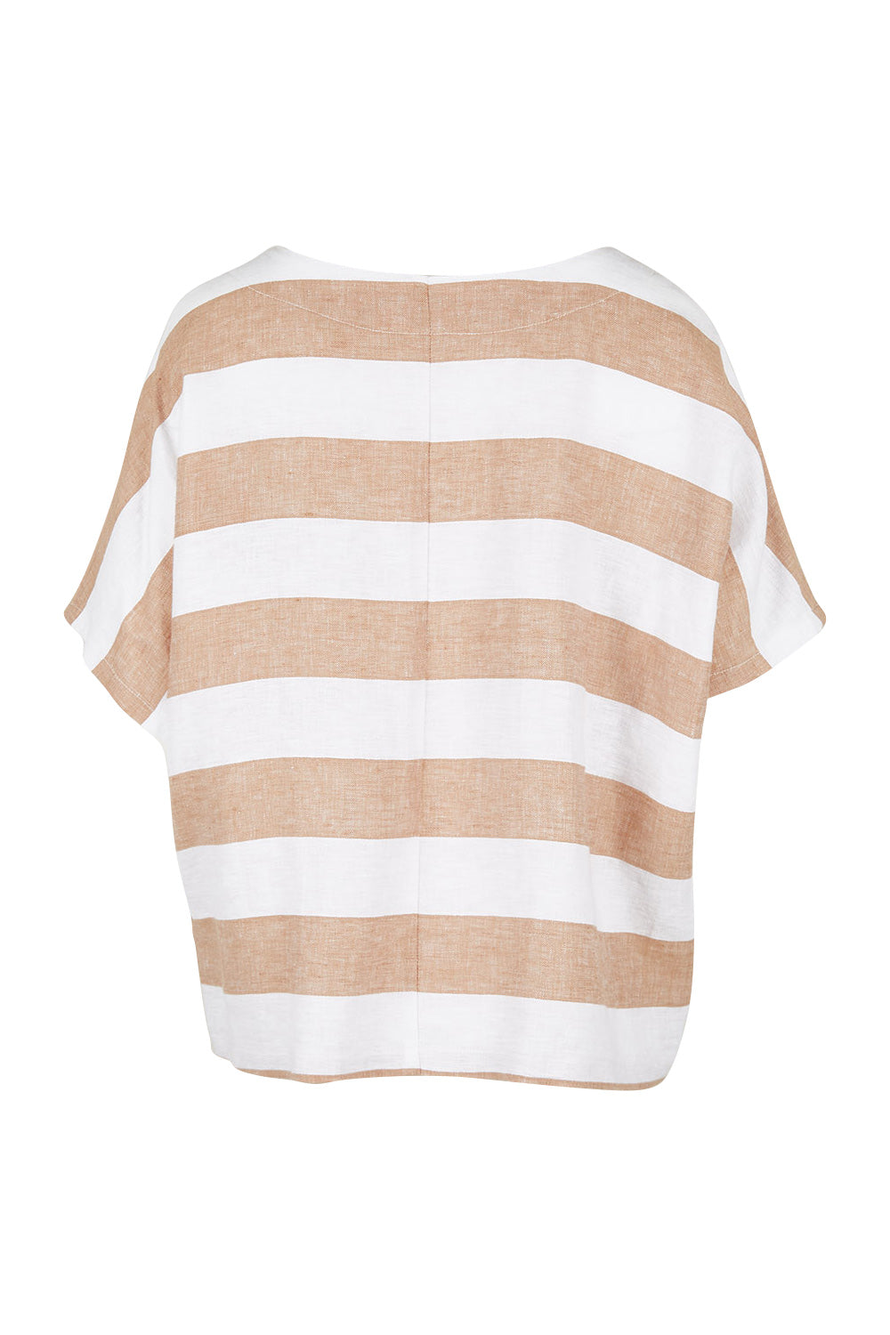 Product shot of the Linen Stripe Pocket Blouse in colour Caramel, from the back